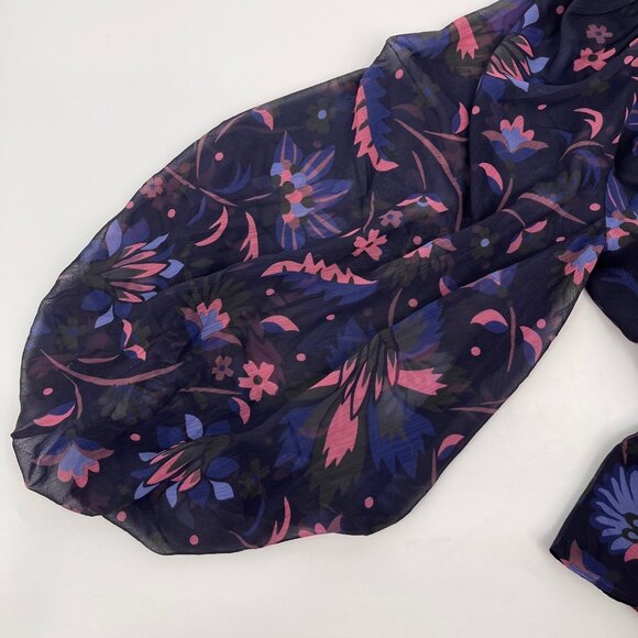 Ted Baker Stephanie Floral Print Blouse Size 4 Keyhole Detail Sheer Long Sleeve - Picture 12 of 16